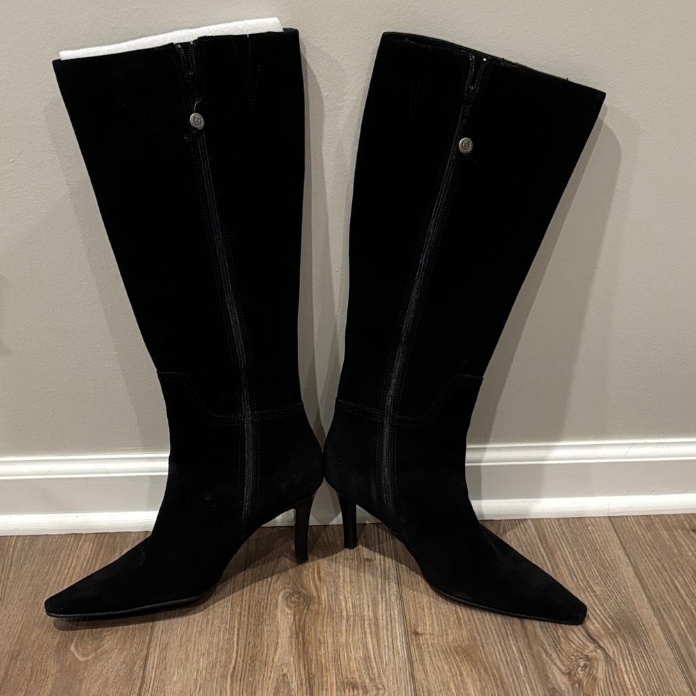 Chaps Black Suede Stiletto Boots